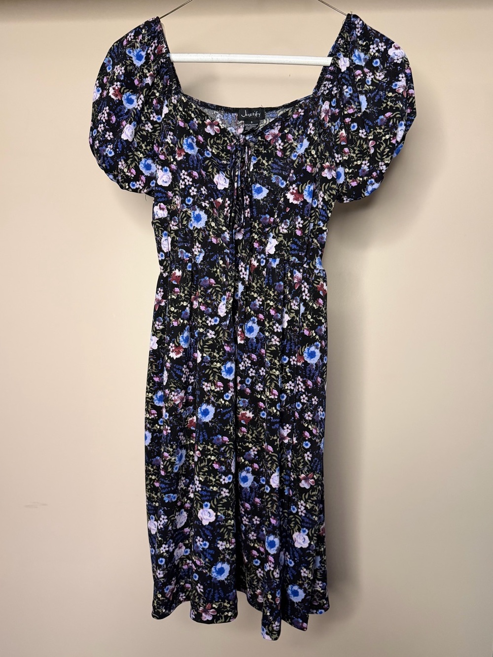 Justify Black Dress with Blue, Purple and White Floral Print